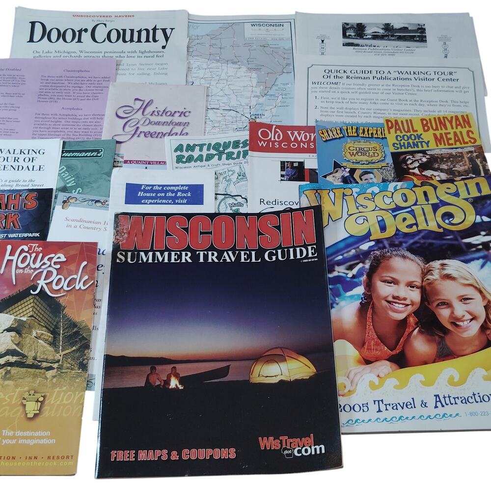 Wisconsin Travel Guides & Brochures Ephemera Lot- 2005 Vintage Paper Memorabilia